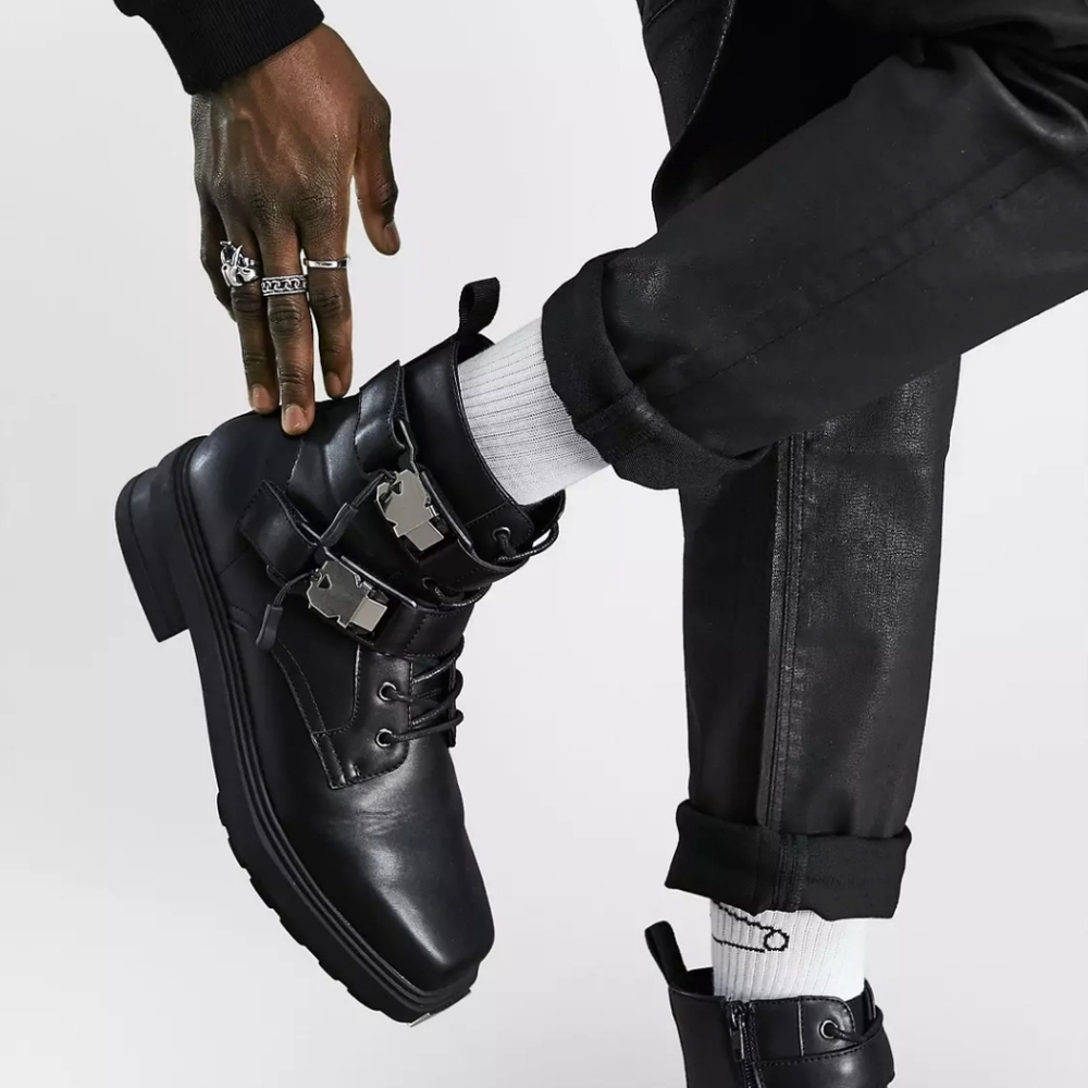 Mens black combat boots